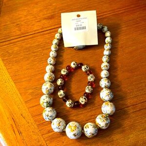 Anthropology Floral Beaded Necklace and Bracelet Set